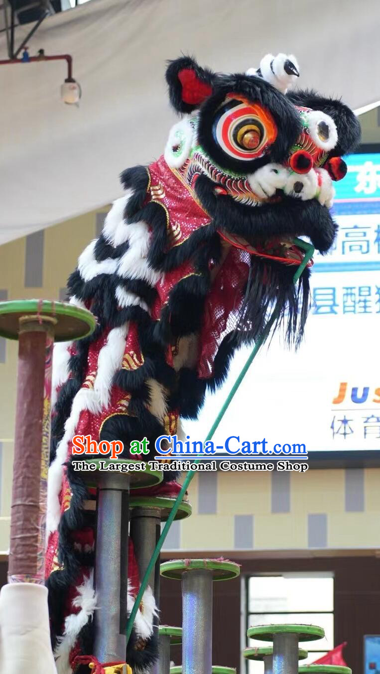 Handmade Fut San Tiger Spots Lion Dance Costume Black Wool Lion Dance Head Traditional Chinese Dancing Lion Equipment Clothing