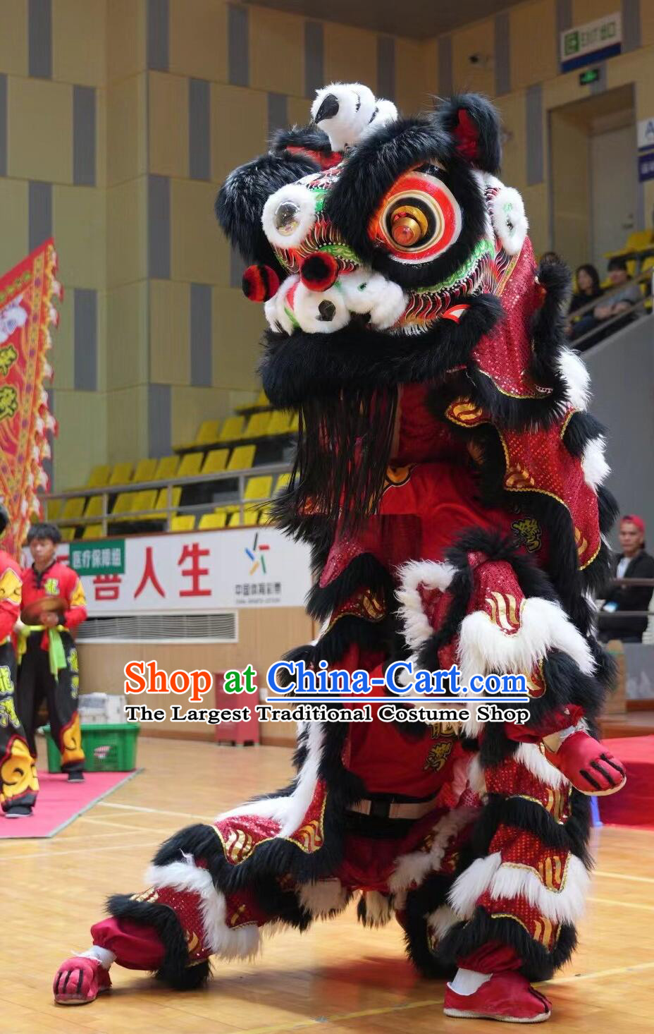 Black Wool Lion Dance Head Traditional Chinese Dancing Lion Equipment Clothing Handmade Fut San Tiger Spots Lion Dance Costume