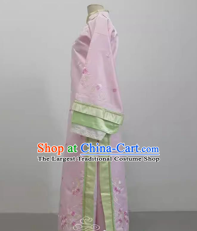 Manchu Gege Attire Ancient Qing Dynasty Court Women Costume Traditional Chinese Pink Embroidery Qipao Dress