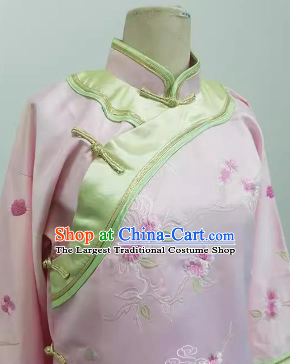 Manchu Gege Attire Ancient Qing Dynasty Court Women Costume Traditional Chinese Pink Embroidery Qipao Dress