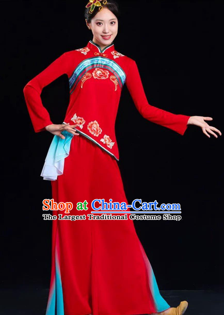 Classic Yangko Dance Performance Costume Women Northern Shaanxi Folk Song Waist Drum Clothing Chinese Festive Dance Red Outfit