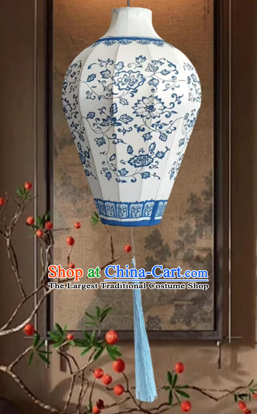 Traditional Classic Vase Pendant Lamp Creative Chinese Style Lantern Blue And White Porcelain Lantern