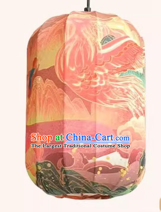 Printed Phoenix Pink Lamp Chinese Style Lantern Waterproof Pendant Lantern