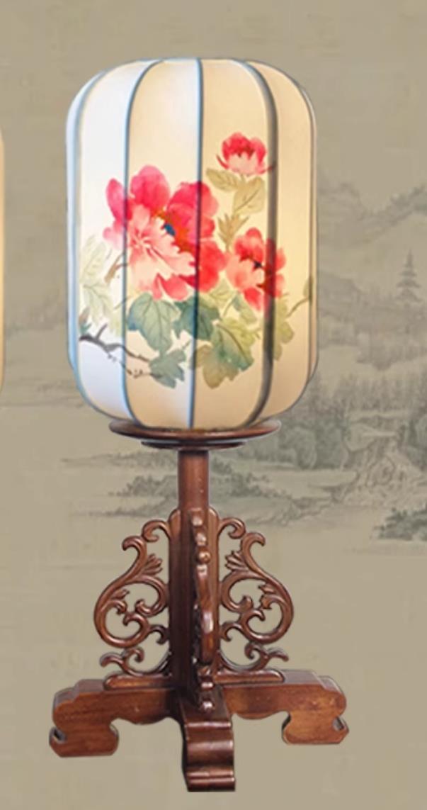 Traditional Desk Lamp Handmade Chinese Table Lantern Hand Painted Linen Lantern