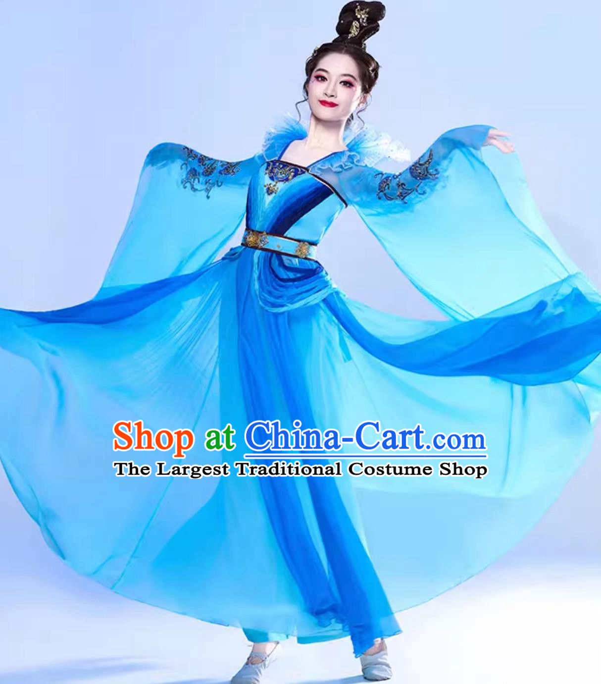 Women Elegant Han Tang Fairy Ancient Clothing Chinese Hanfu Dance Blue Dress Classic Dance Performance Costume