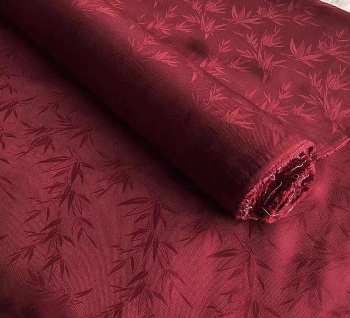 Chinese Classical Gauze Qipao Material Bamboo Leaf Jacquard Hollow Out Flowered Silk Fabric