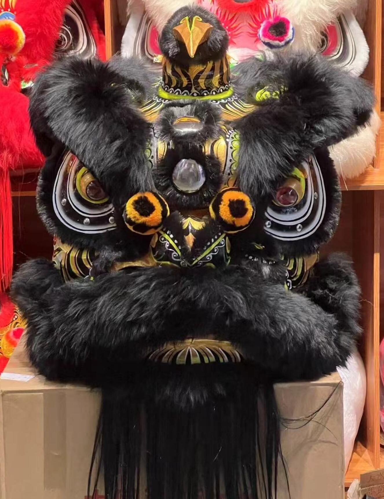 Traditional Dancing Lion Clothing Black Wool Lion Dance Costume Handmade Donghai Laofuzi Lion Dance Head Full Set