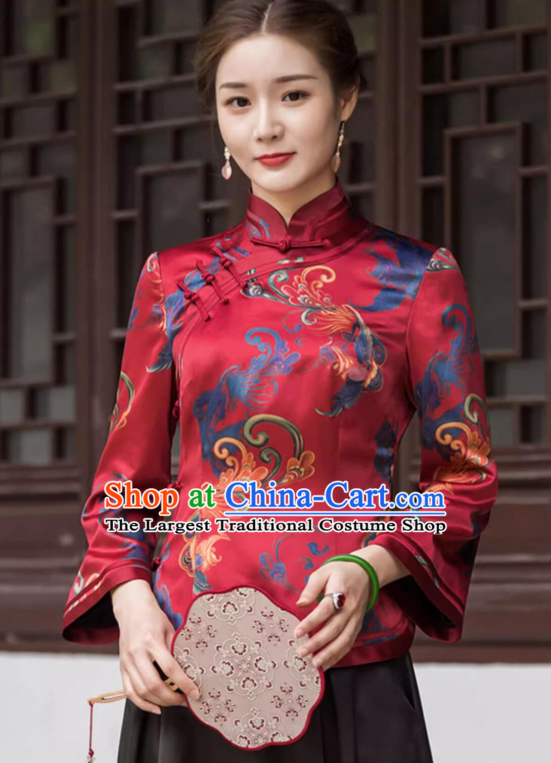 Winter Cheongsam Top Modified Chinese Mandarin Collar Tang Suit Dark Red Cotton Padded Jacket