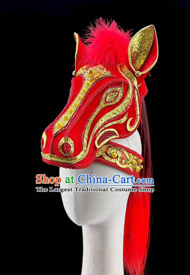 Year Of The Horse Dance Headdress Chinese New Year Performance Headwear Red Horse Head Hat