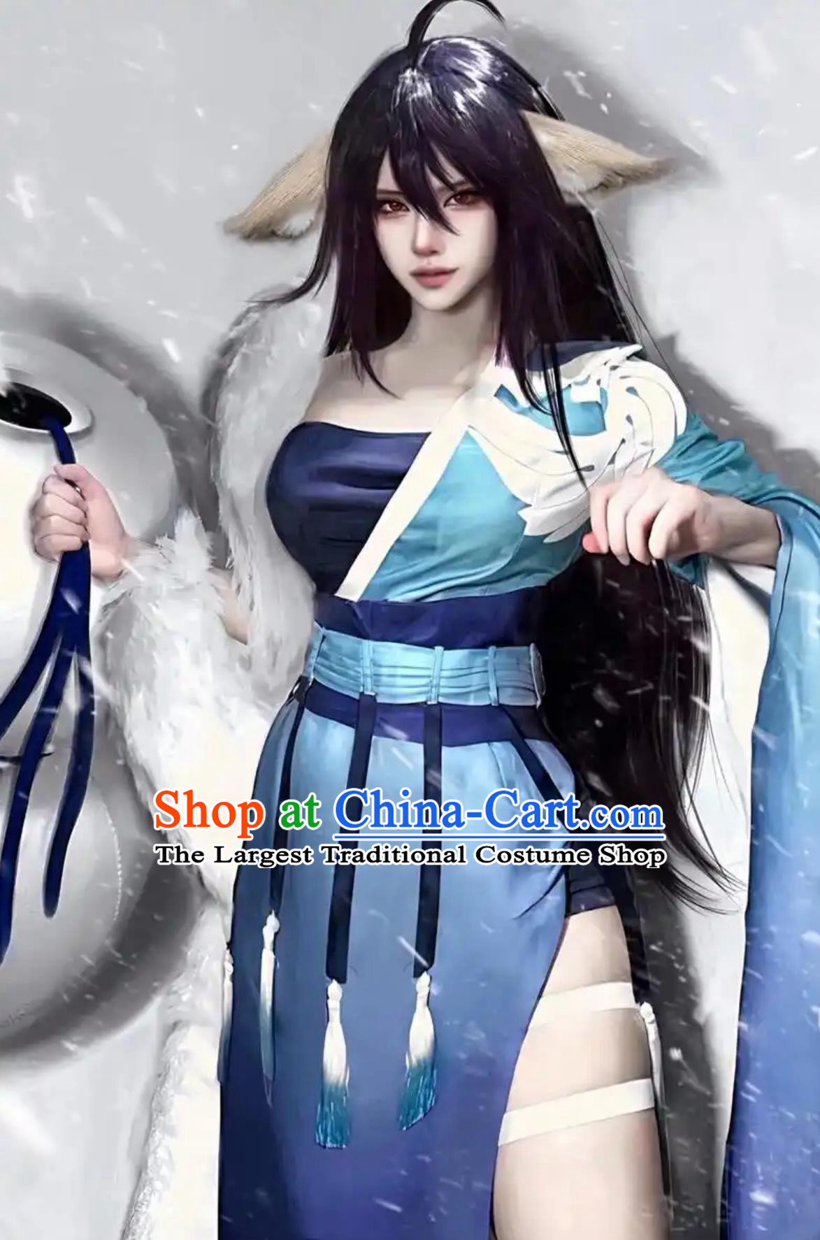 Chinese Cartoon Fox Spirit Matchmaker Tushan Yaya Costume Ancient China Fairy Blue Hanfu Dress