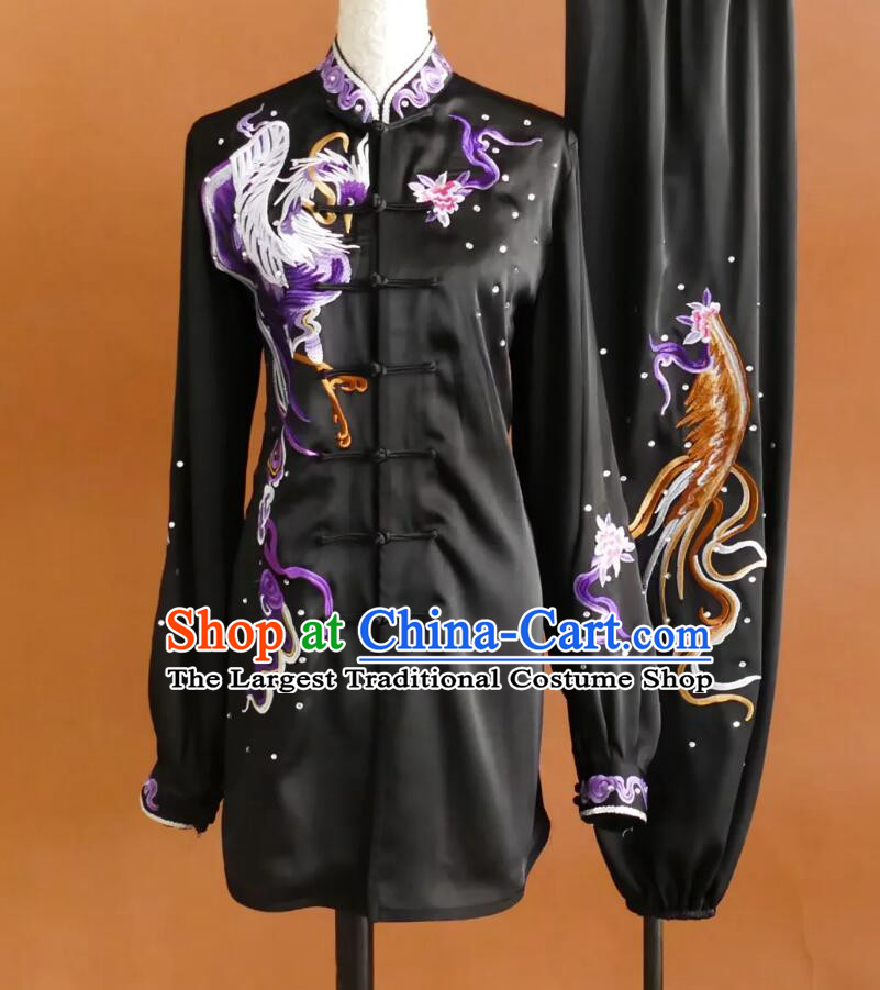Chinese Ba Duan Jin Training Uniform Martial Art Competition Clothing Top Phoenix Embroidery Tai Chi Costume Taijiquan Suit