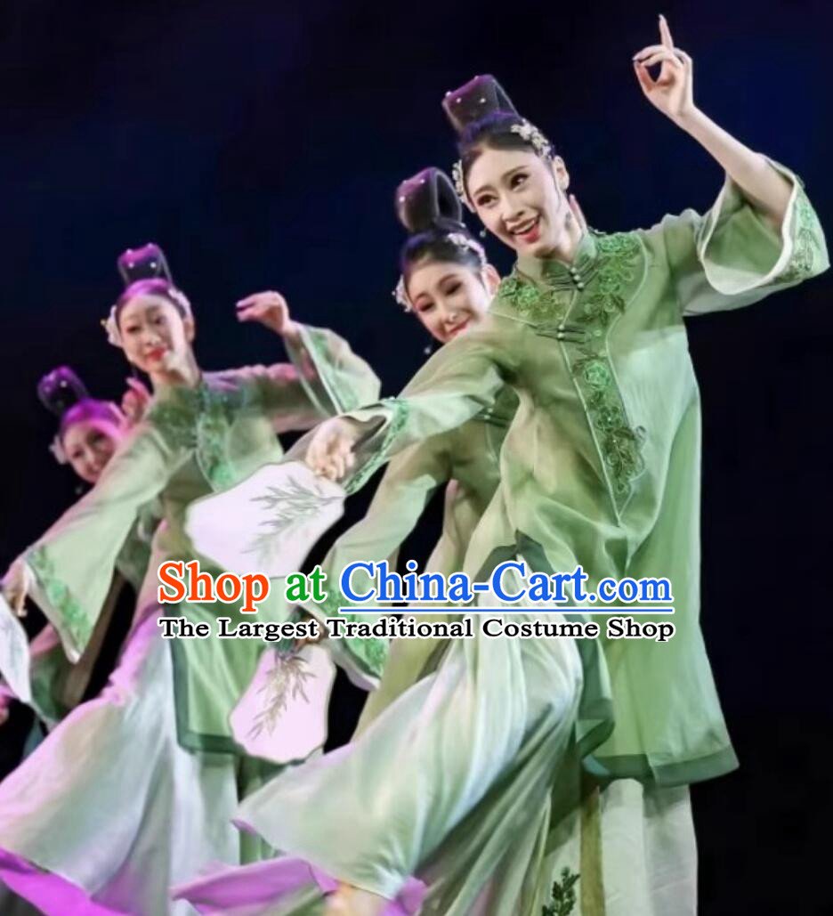 Chinese Qingming Festival Classical Dance Green Dress Qingfeng Xulai Women Group Dance Costume