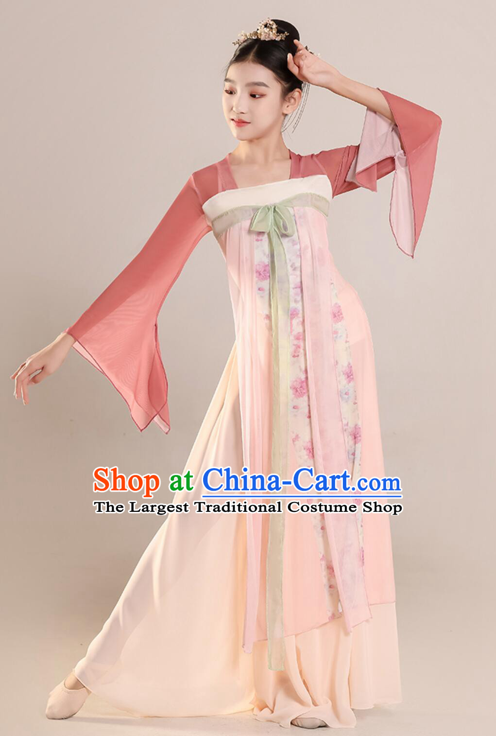 Children Chinese Style Classical Dance Costume Flowing Hanfu High Waist Elegant Dress Girls Dance Performance Outfit