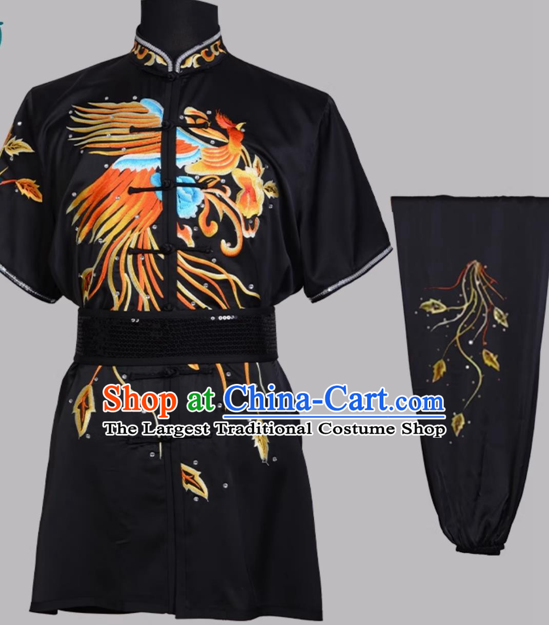 Phoenix Embroidered Colorful Changquan Wushu Exam Competition Uniform Kids Performance Chinese Style Outfit
