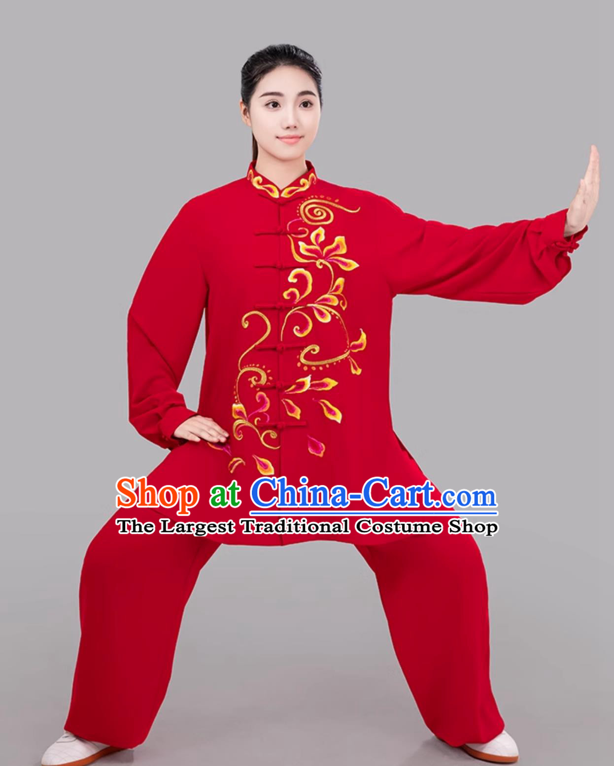 Chinese Style Women Tai Chi Suit Taiji Training Red Uniform Competition Performance Outfit