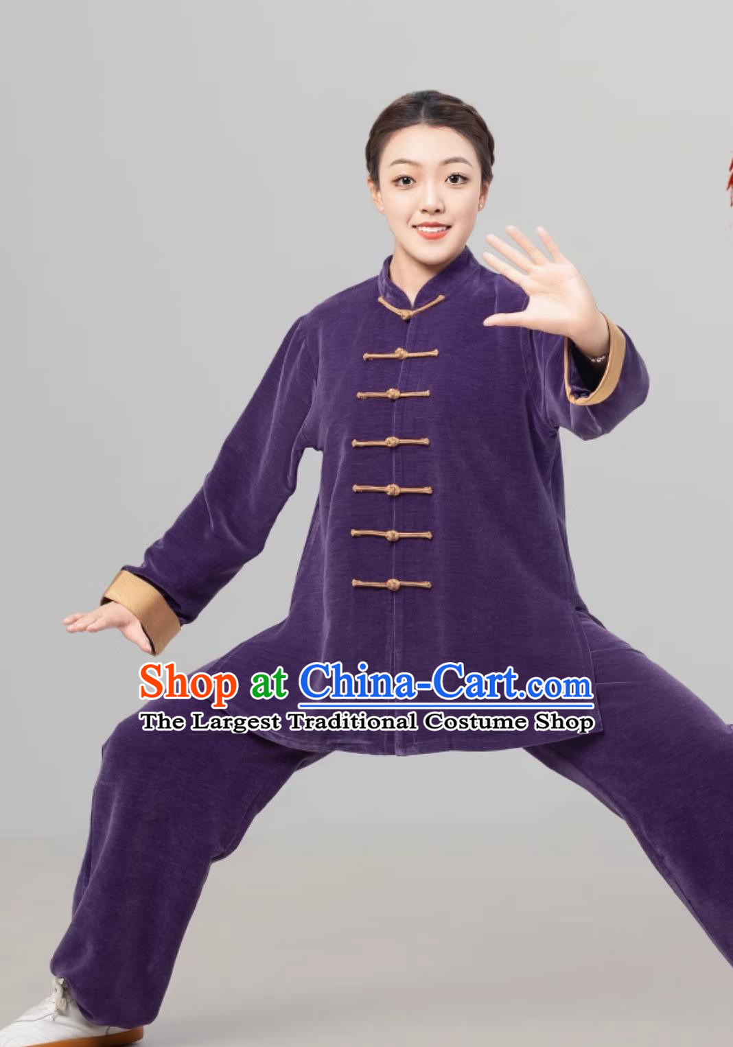Purple Double Faced Fleece Women Tai Chi Suit Autumn Winter Thickened Tai Chi Training Uniform Martial Arts Clothing