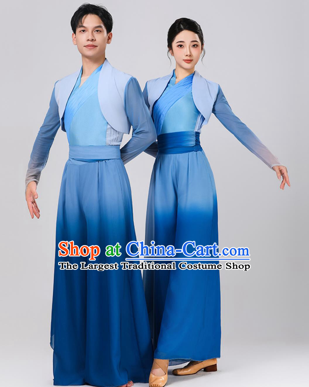 Lotus Award Dance Great River Impression Performance Costume Flared Gradient Chiffon Group Dance Outfit Men Women Clothing