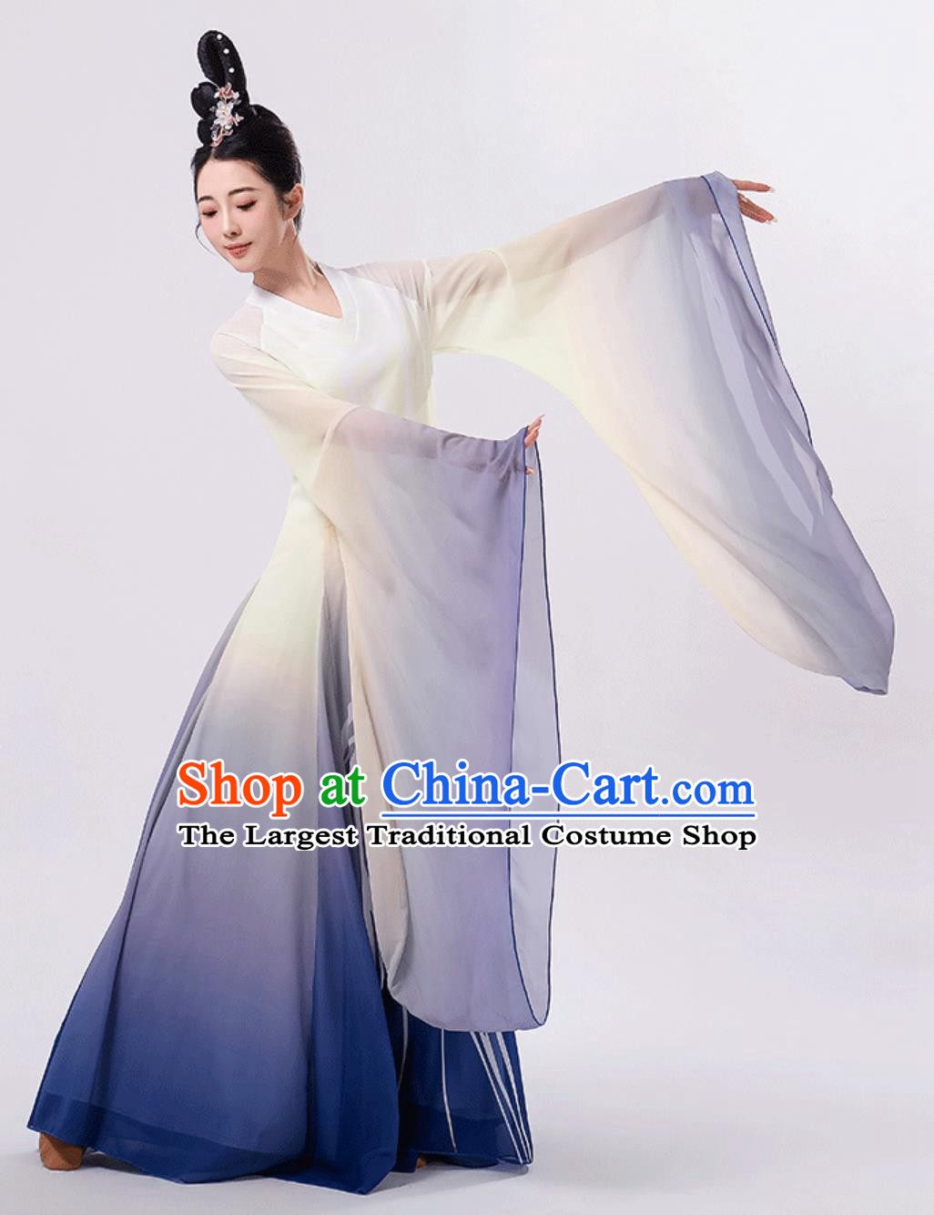 Chinese Style Dance Costume Moon Meditation Replica Art Exam Flared Dress Classical Dance Chiffon Outfit