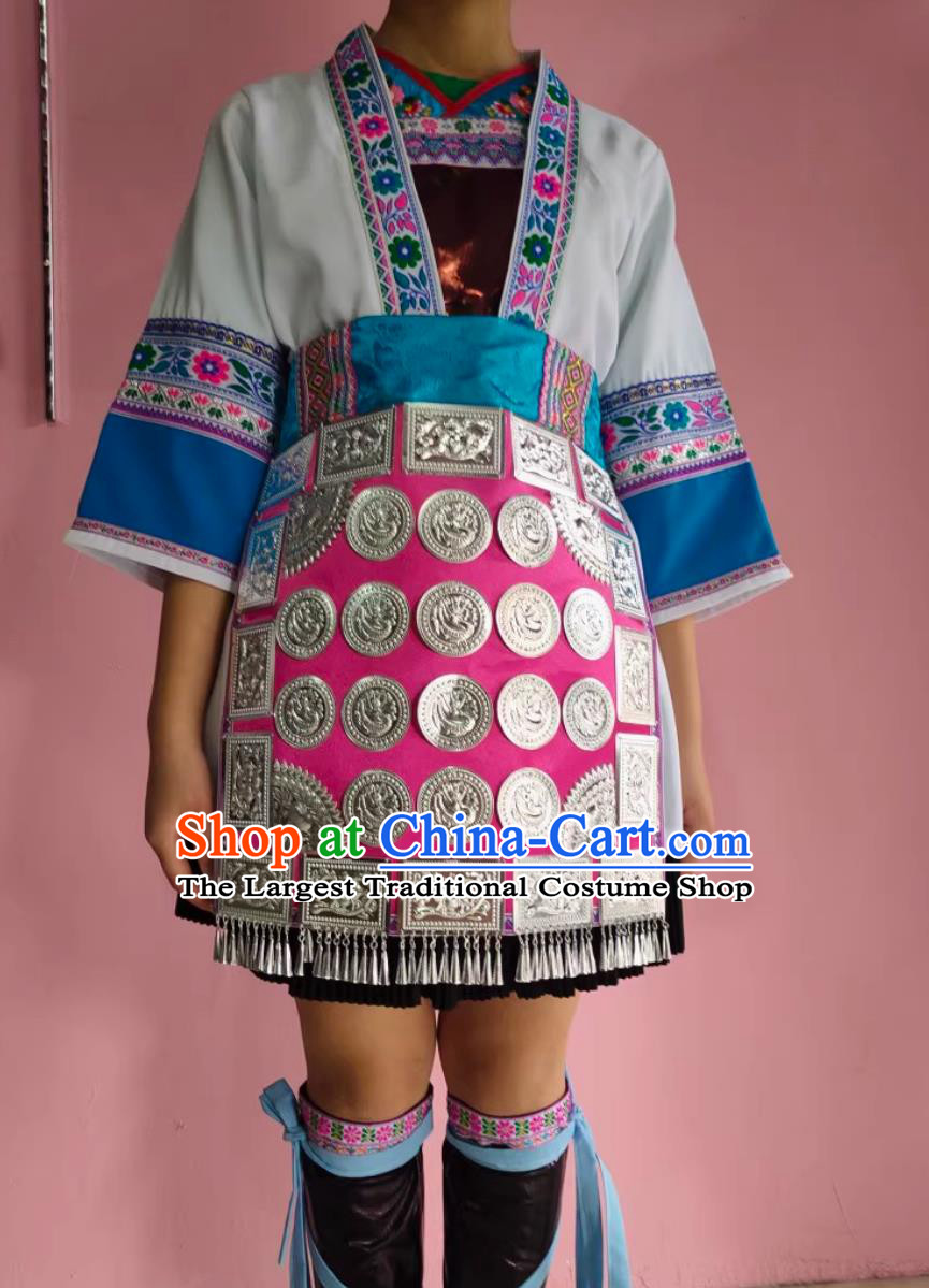 Chinese Dong Nationality Golden Pheasant Suit Ethnic Costume Performance Dance White Dress