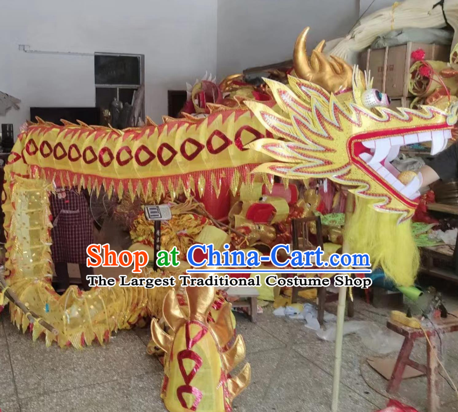 Yellow International Competition Net Dragon Chinese Standard Dragon Dance Costume Prop Double Layer Mesh 9 Section Net Dragon Equipment Set