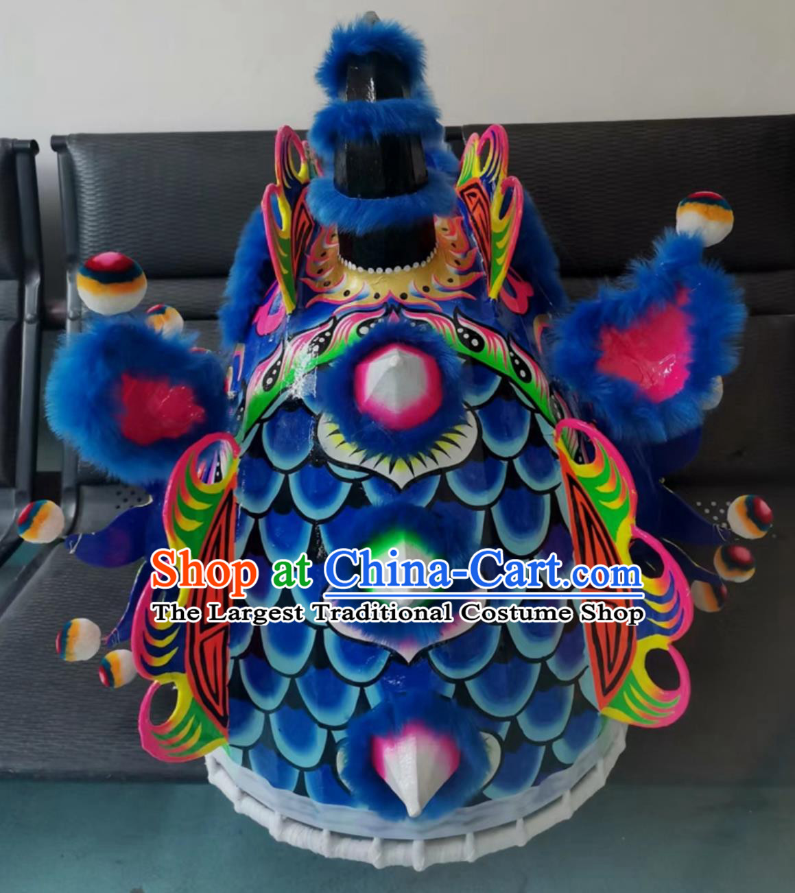 Blue Fur Chinese Lion Dance Costume Foshan Hakka Kylin Head Awakening Lion Performance Equipment