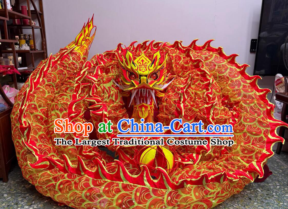 Chinese Parade Dragon Dance Costume Handmade Celebration Red Fluorescent Dragon Professional Competition Dragon Dancing Equipment