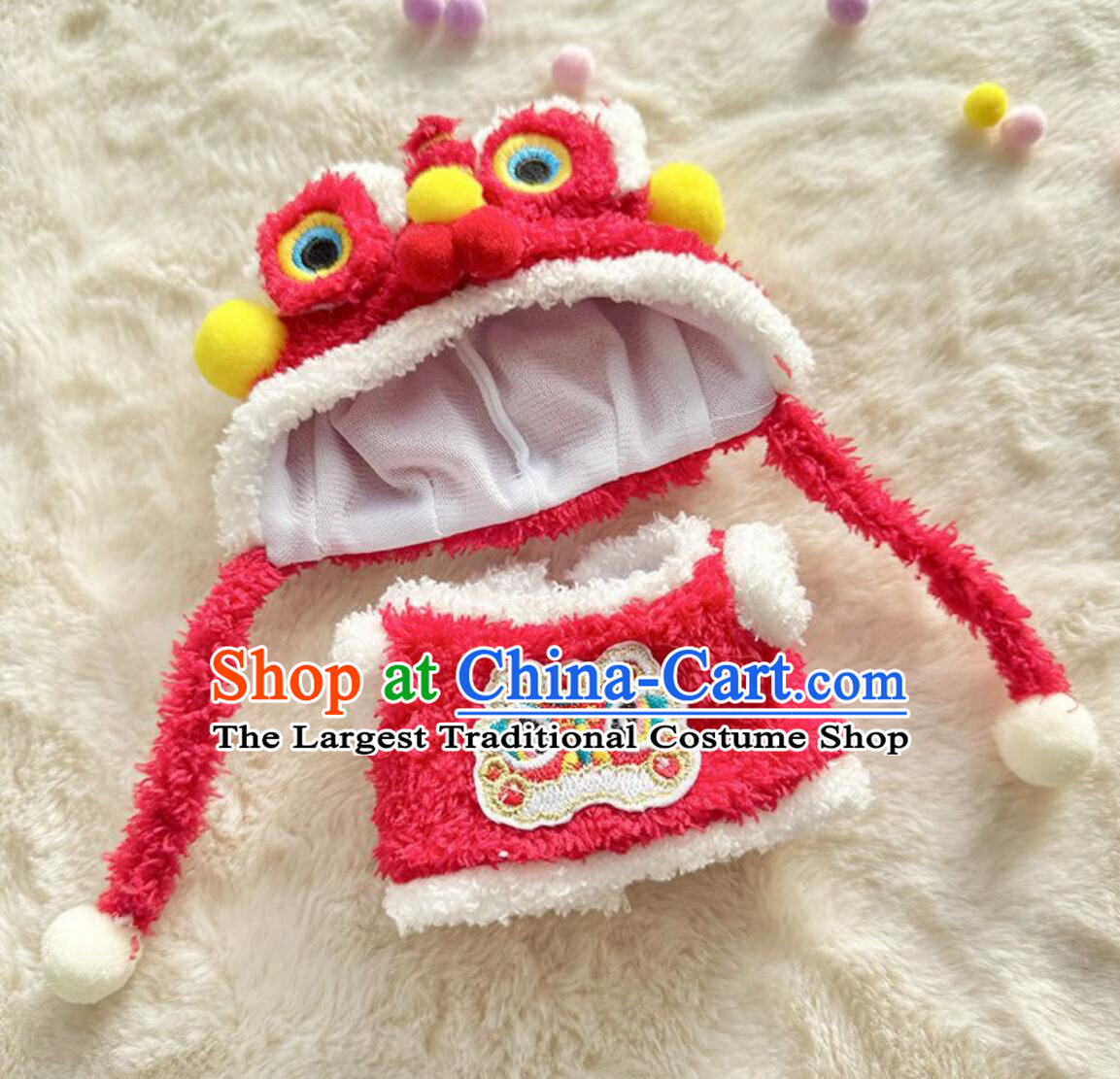 Handmade Labubu Outfit Doll Costumes Chinese New Year Lion Dance Red Clothing and Hat