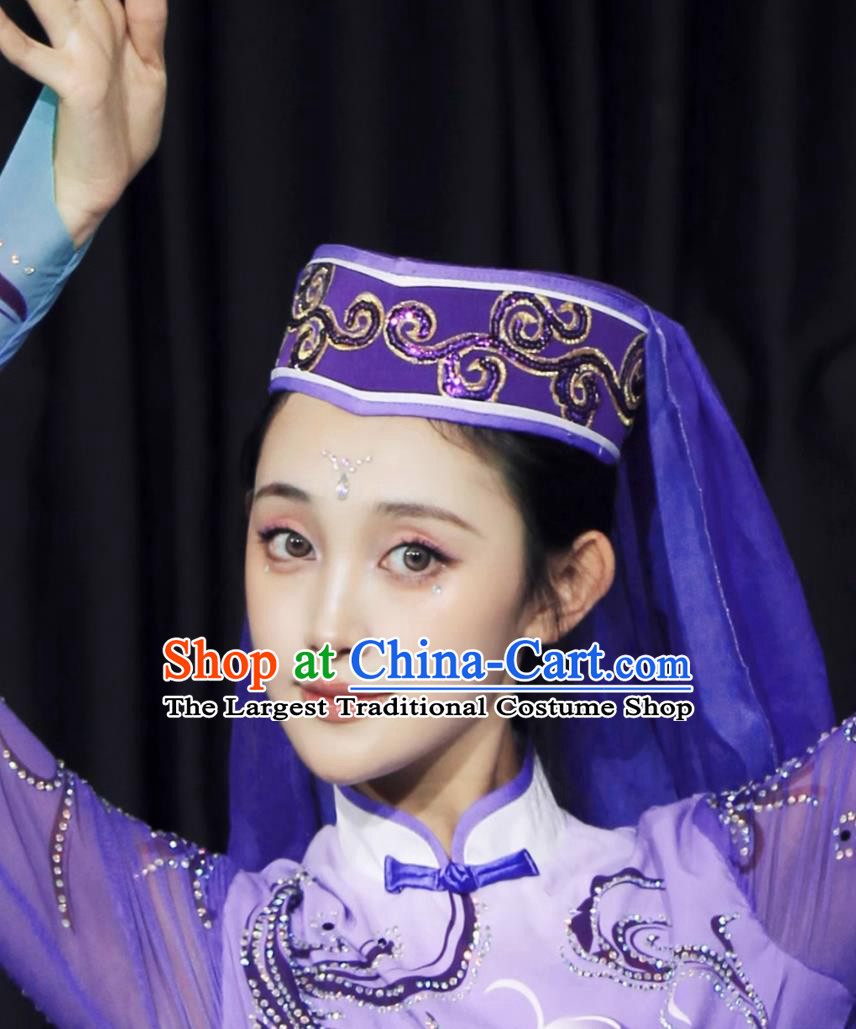 Chinese Ethnic Hui Uygur Dance Costume Xinjiang Minority Performance Purple Outfit Art Exam National Attire