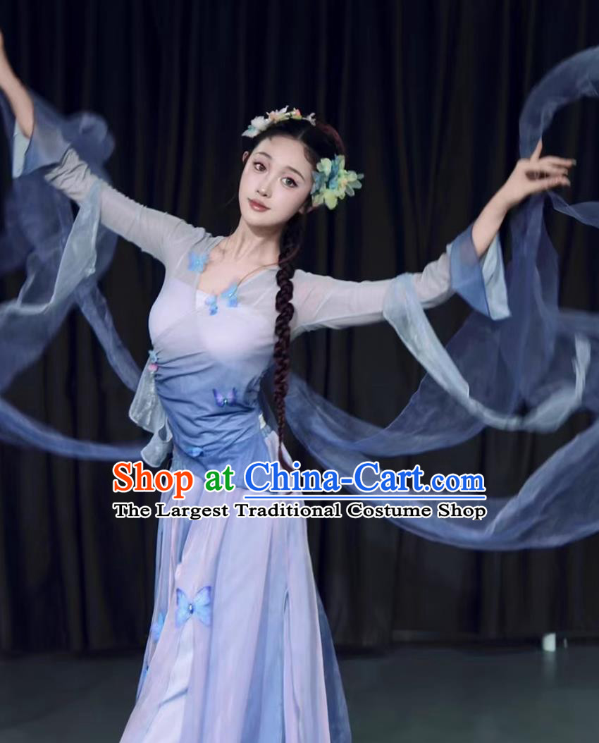 Chinese Butterfly Classical Dance Costume Kong Tan Zhi Dance Outfit Gradient Chiffon Dress