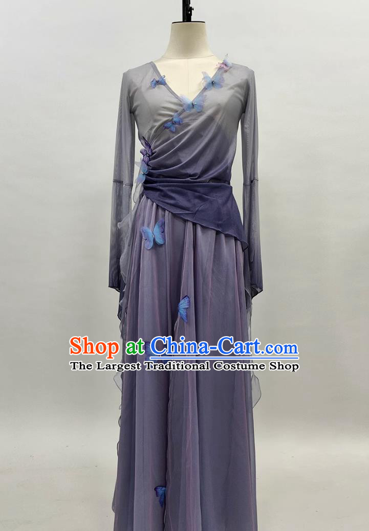 Chinese Butterfly Classical Dance Costume Kong Tan Zhi Dance Outfit Gradient Chiffon Dress