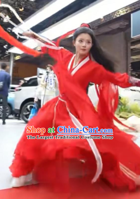 Chinese Han Tang Sword Dance Costume Red Female Flowing Dress Ancient Classical Dance Festive Performance Outfit
