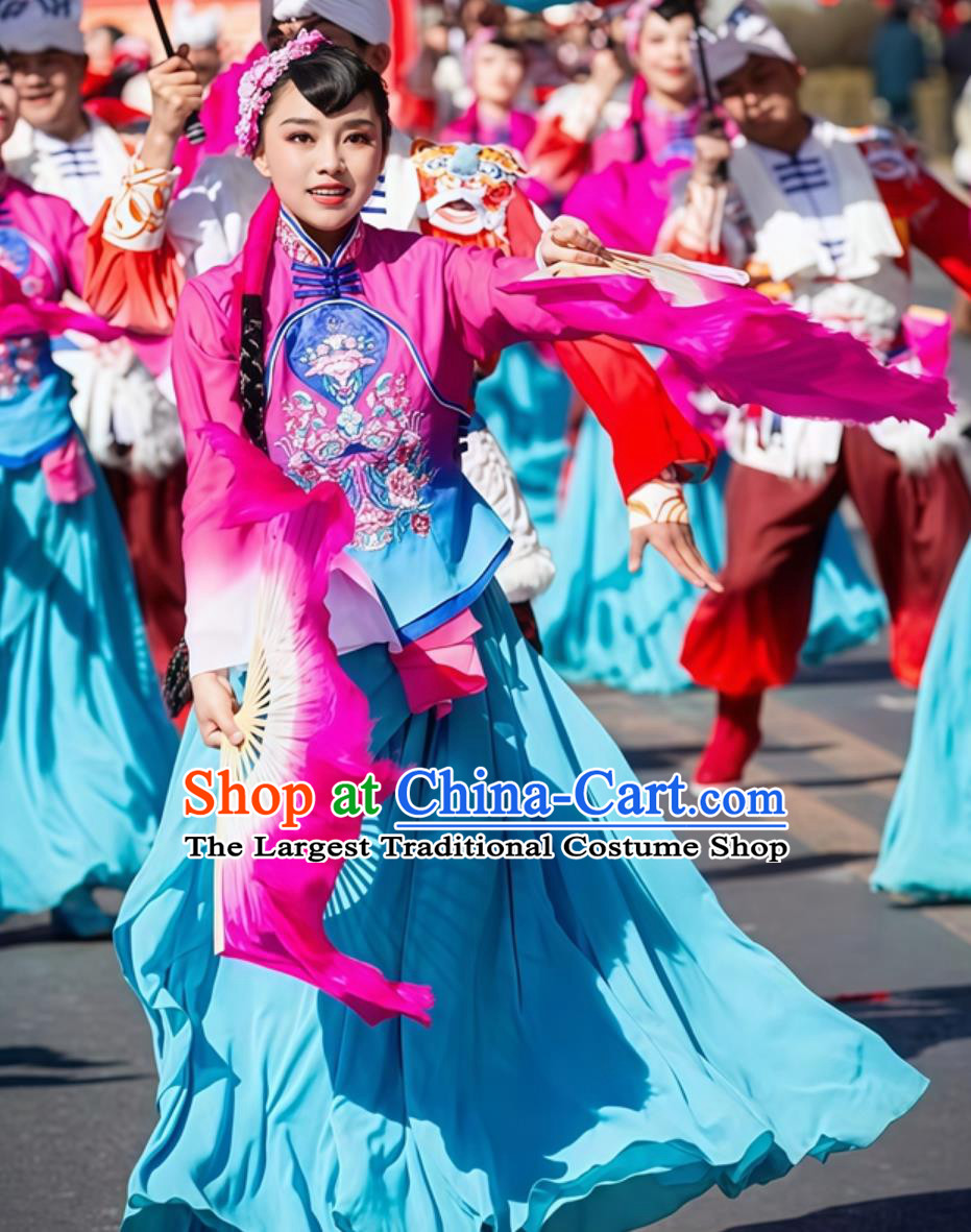 Shaanbei National Yangko Exhibition Dance Costume Women Fan Dance Clothing Umbrella Performance Outfit
