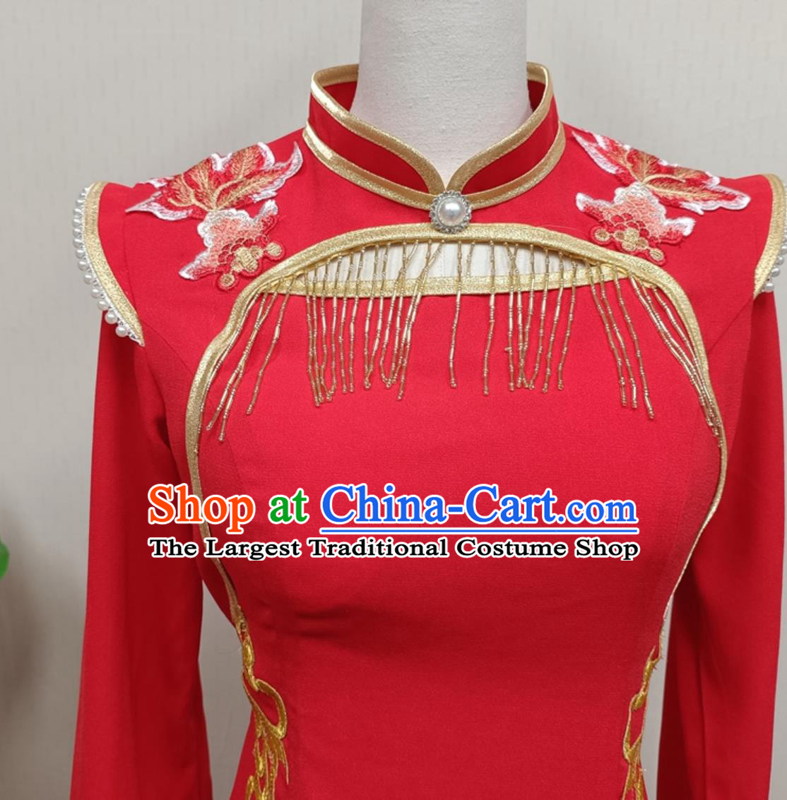 Yingge Dance Waist Drum Classical Performance Outfit Chinese Style Red Dress Woman Solo Fan Dance Costume