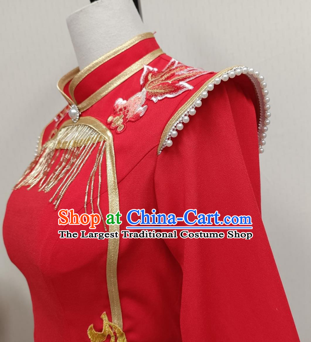 Yingge Dance Waist Drum Classical Performance Outfit Chinese Style Red Dress Woman Solo Fan Dance Costume