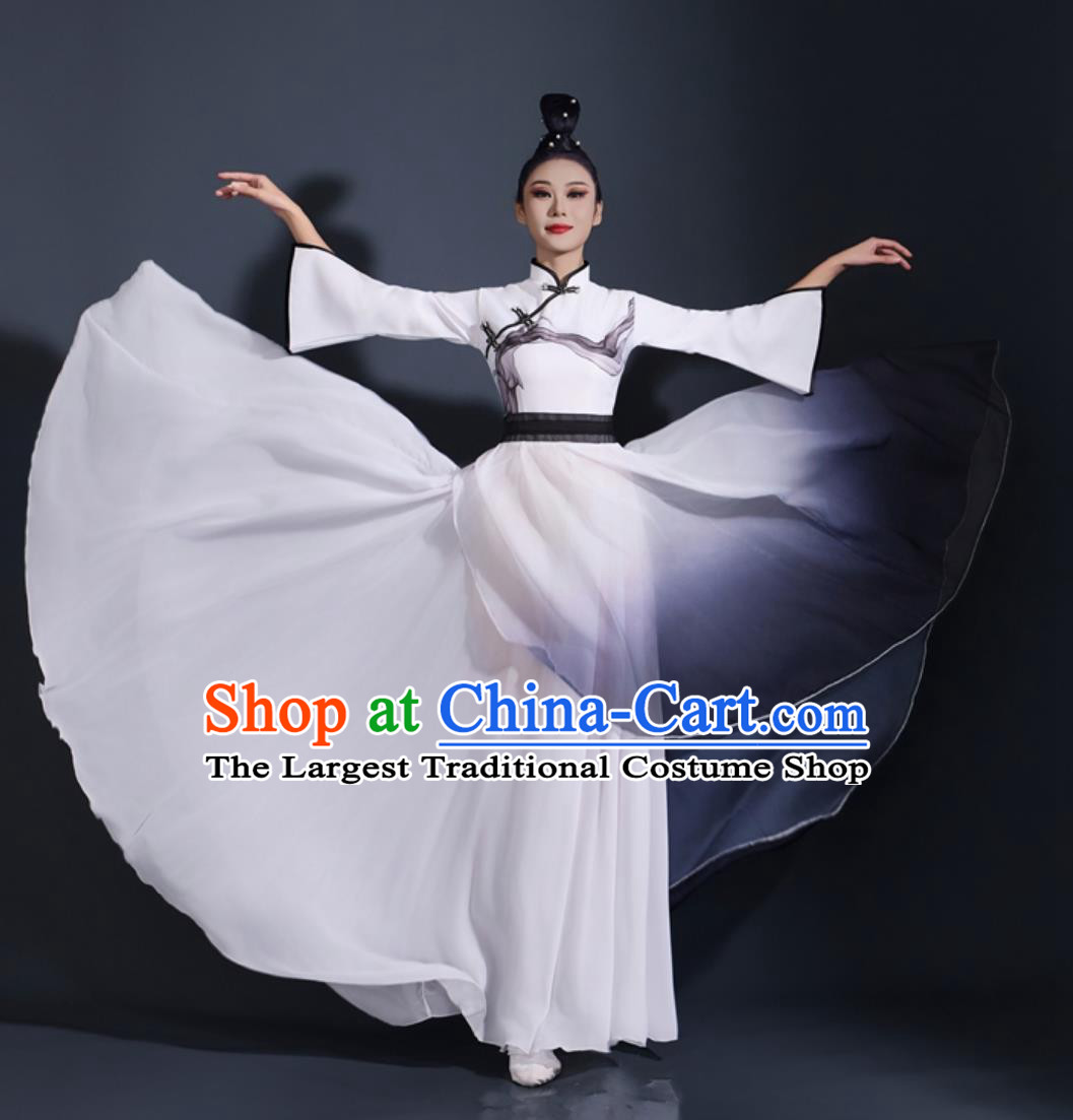 Opening Dance Flared Dress Ink Painting Gradient Costume Chinese Woman Solo Fan Dance Attire