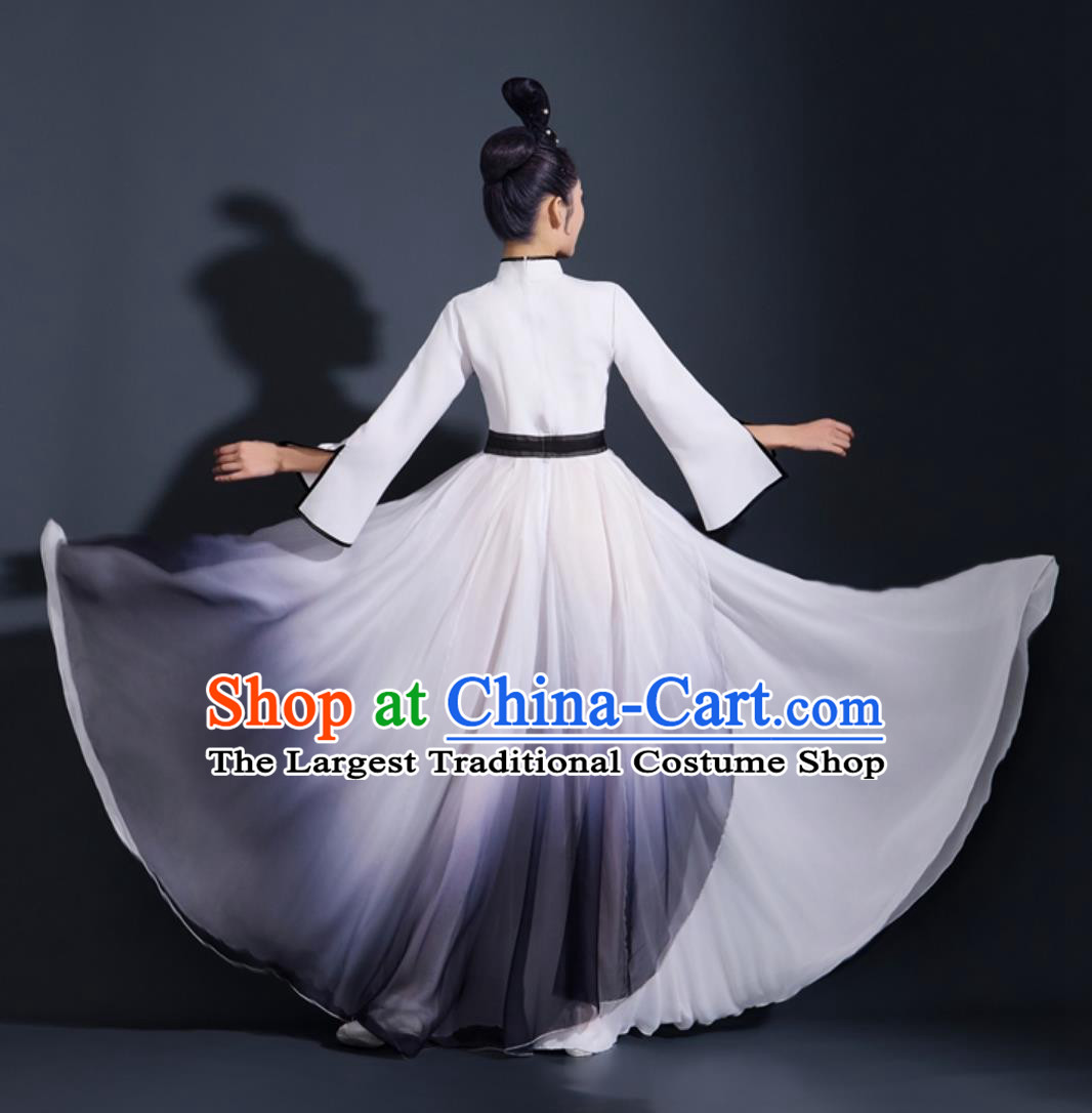 Opening Dance Flared Dress Ink Painting Gradient Costume Chinese Woman Solo Fan Dance Attire