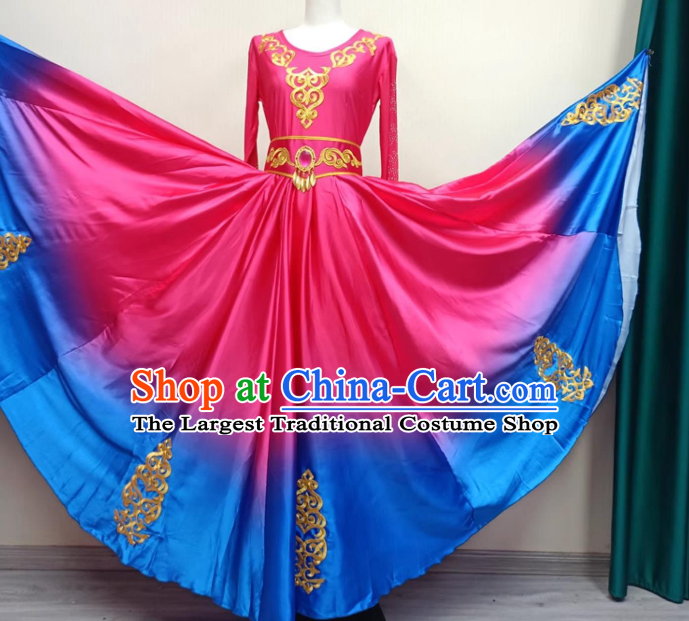 Xinjiang Dance Performance Costume Chinese Ethnic Style Long Dress Uyghur Performance Outfit Women Opening Dance Clothing