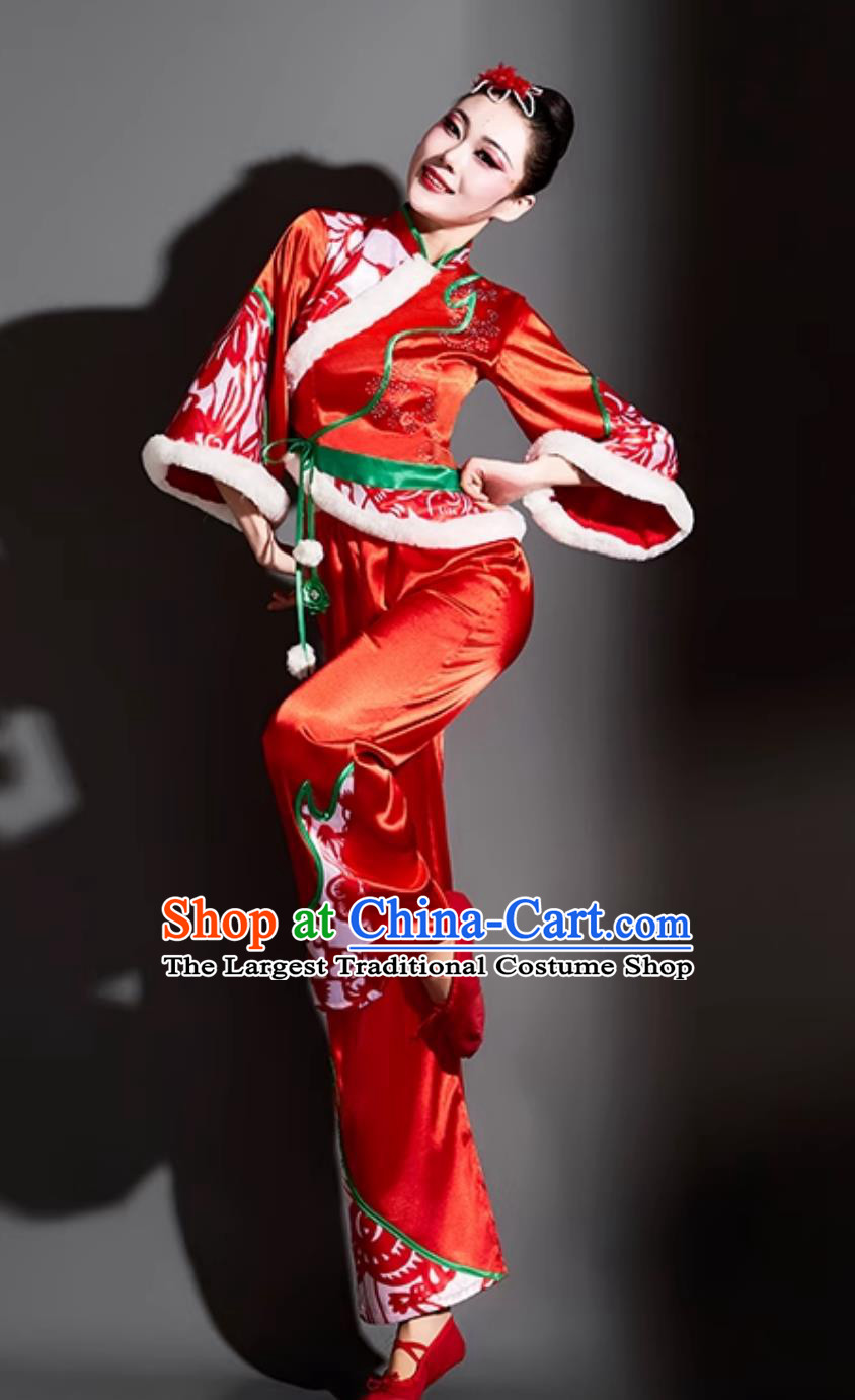 Chinese Style Drum Dance Costume Lantern Festival Fan Dance Yangko Performance Red Outfit