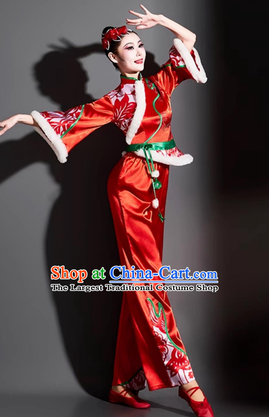 Chinese Style Drum Dance Costume Lantern Festival Fan Dance Yangko Performance Red Outfit