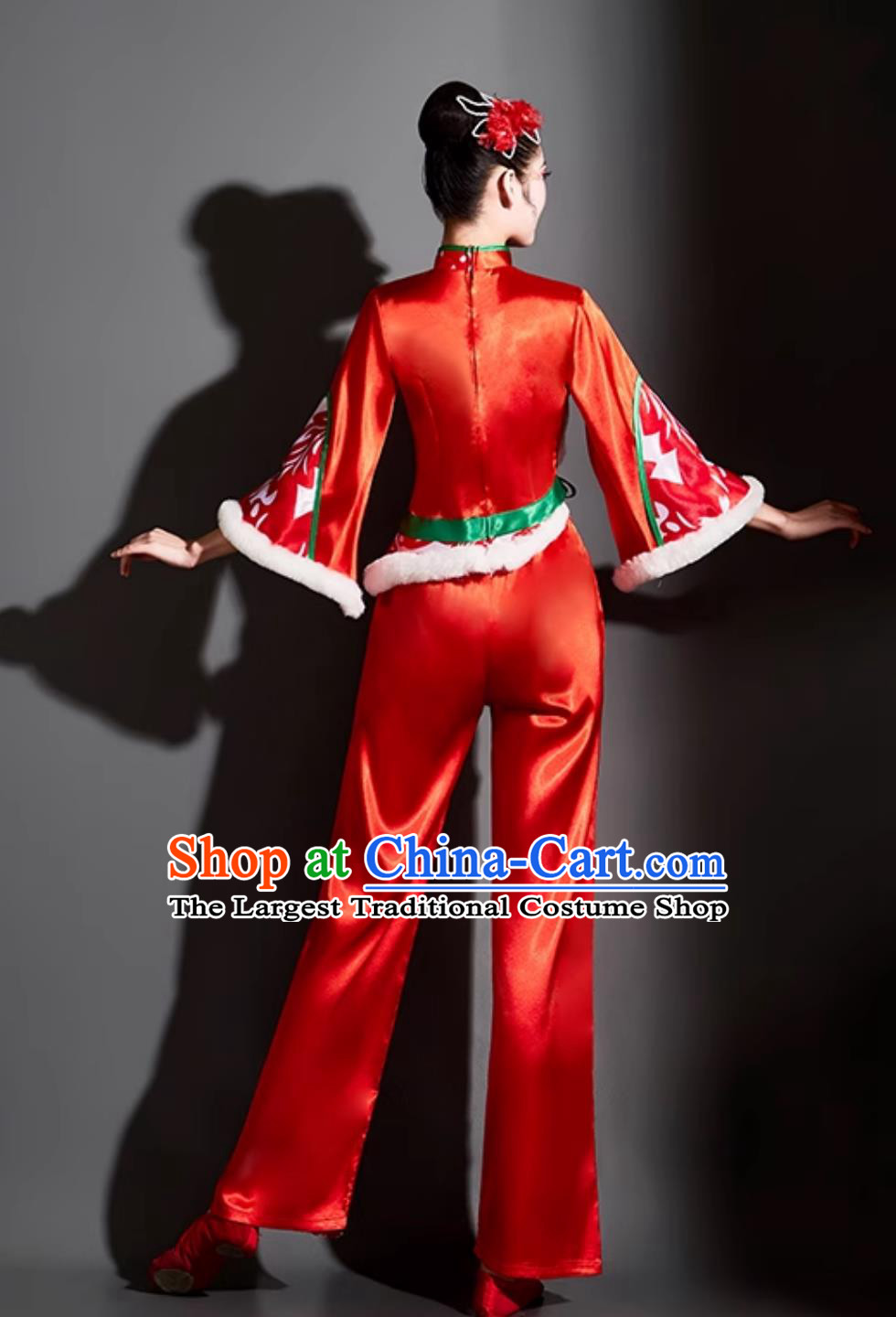 Chinese Style Drum Dance Costume Lantern Festival Fan Dance Yangko Performance Red Outfit