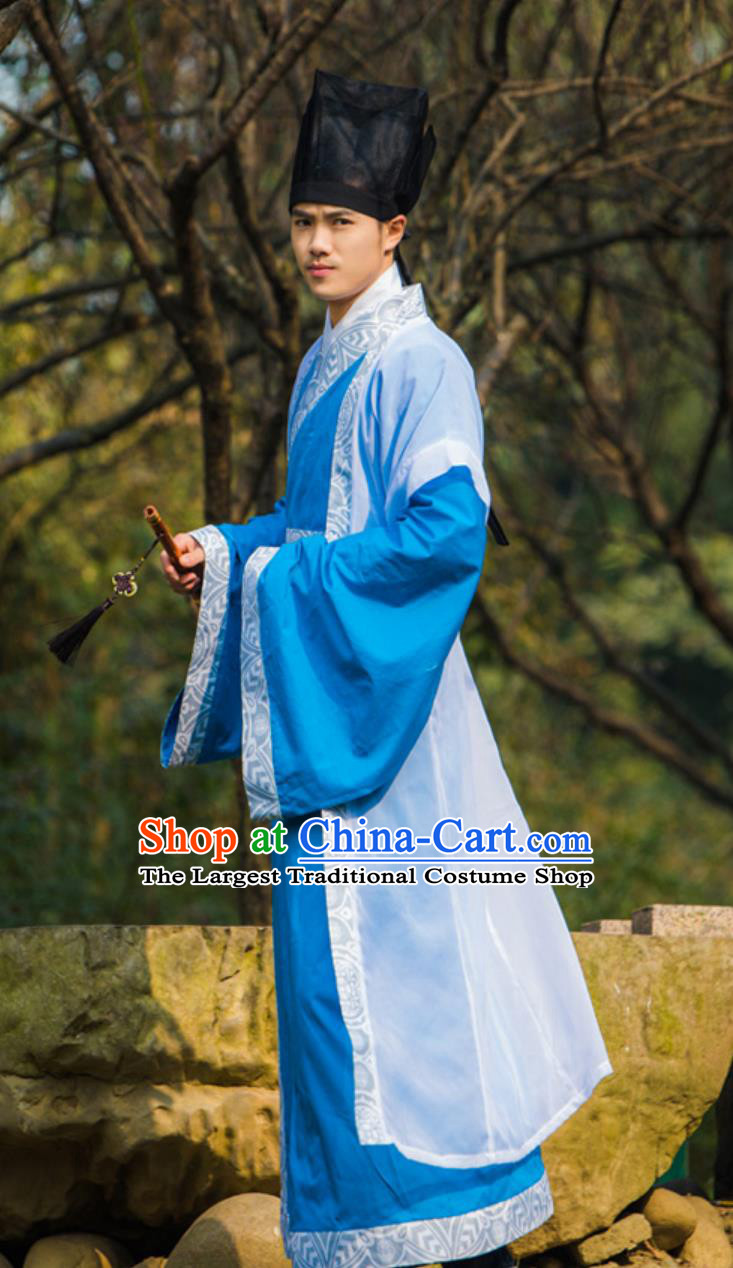 Mens Hanfu Traditional Chinese Scholar Gown Ancient Gentleman Zhiju Robe Long Half Sleeve Outfit