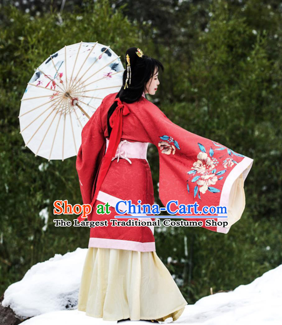 Hanfu Traditional Gown Ancient Chinese Women Dress Han Dynasty Red Double Wrap Quju Robe