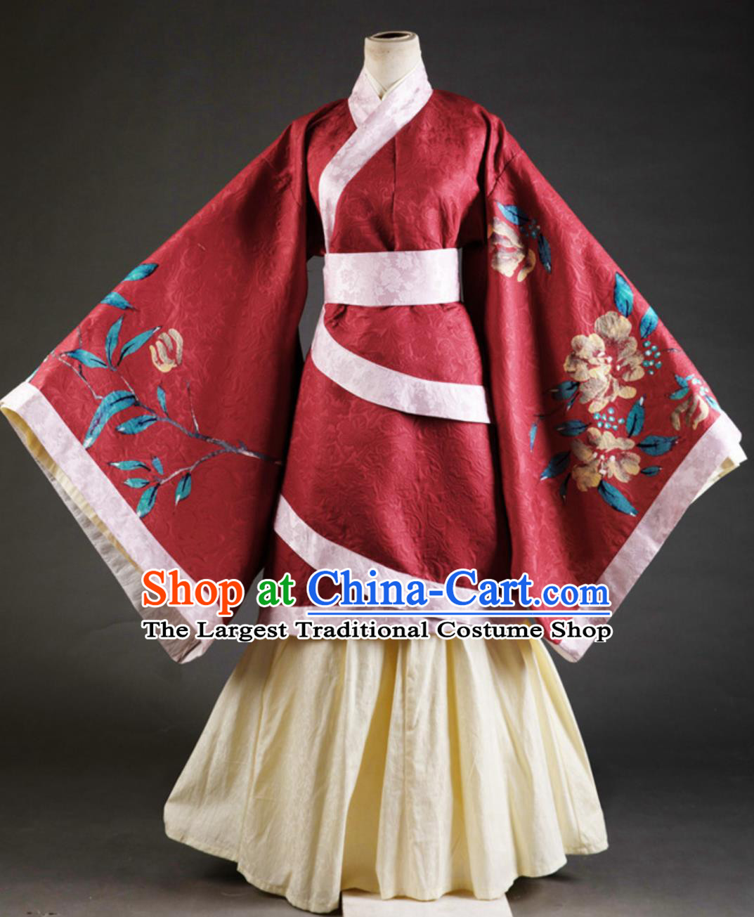 Hanfu Traditional Gown Ancient Chinese Women Dress Han Dynasty Red Double Wrap Quju Robe