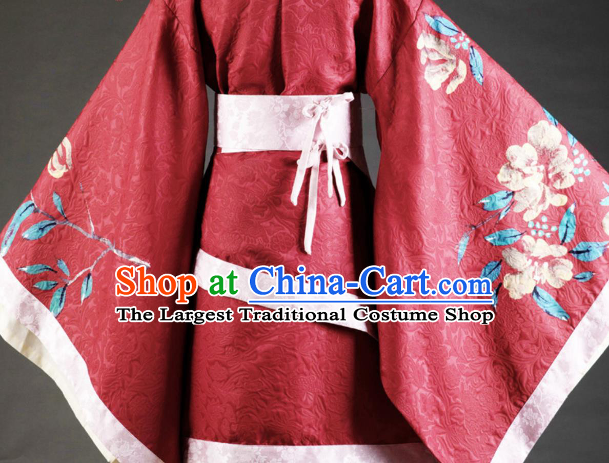 Hanfu Traditional Gown Ancient Chinese Women Dress Han Dynasty Red Double Wrap Quju Robe