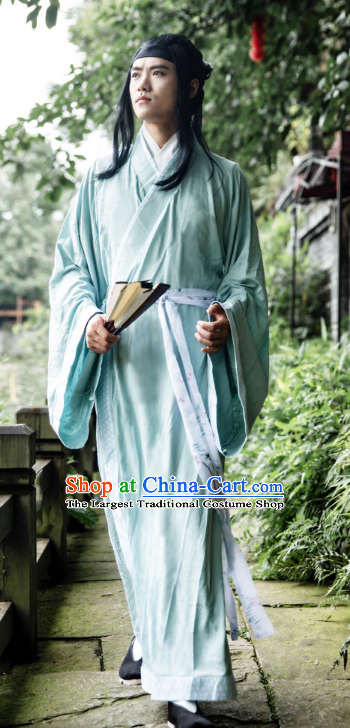 Mens Hanfu Ancient Chinese Gentleman Scholar Clothing Ming Dynasty Wide Sleeve Gown Bamboo Linen Zhiju Robe
