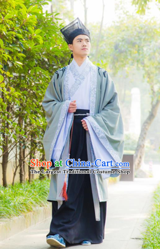 Traditional Mens Hanfu Ming Dynasty Formal Ceremonial Gown Chinese Embroidered Overcoat Cross Collar Ruqun Outfit
