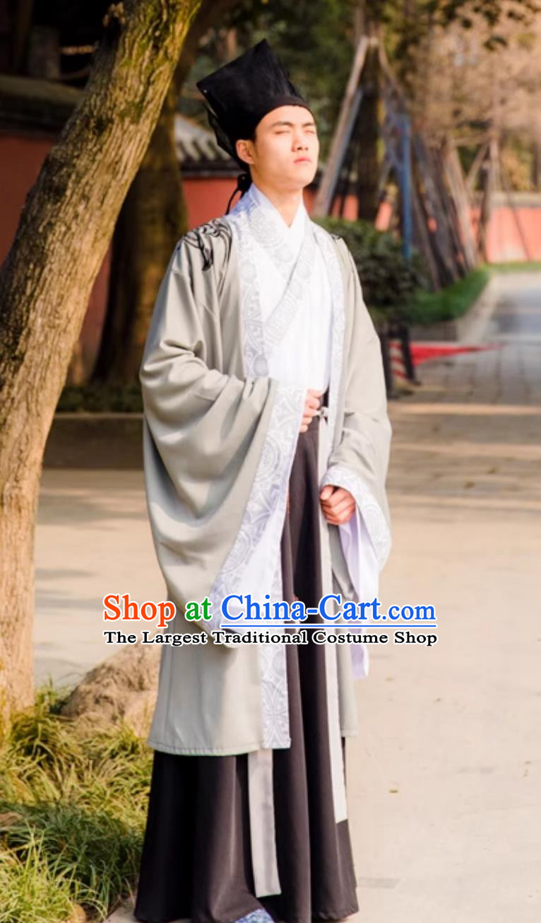 Traditional Mens Hanfu Ming Dynasty Formal Ceremonial Gown Chinese Embroidered Overcoat Cross Collar Ruqun Outfit