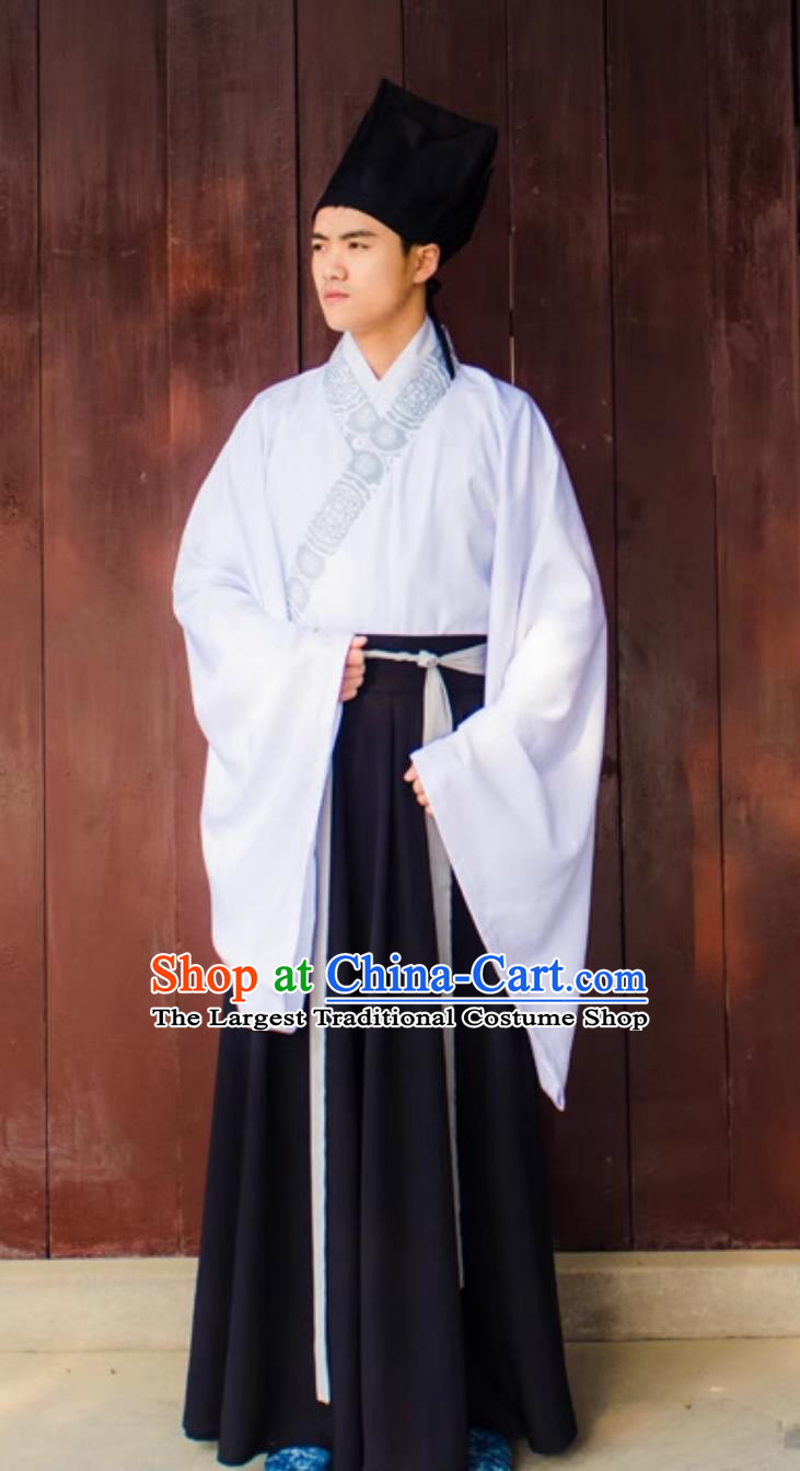 Traditional Mens Hanfu Ming Dynasty Formal Ceremonial Gown Chinese Embroidered Overcoat Cross Collar Ruqun Outfit