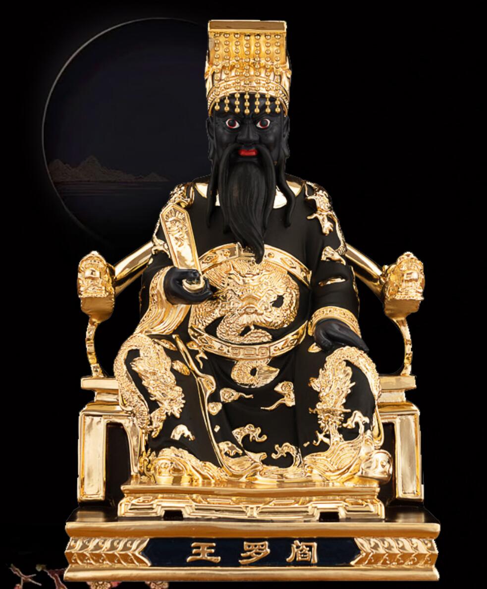 Handmade Pure Copper Gilded Yanluo Wang Statue King Of Hell Ornament Ten Courts Of Hell Deity Yan Wang Statue