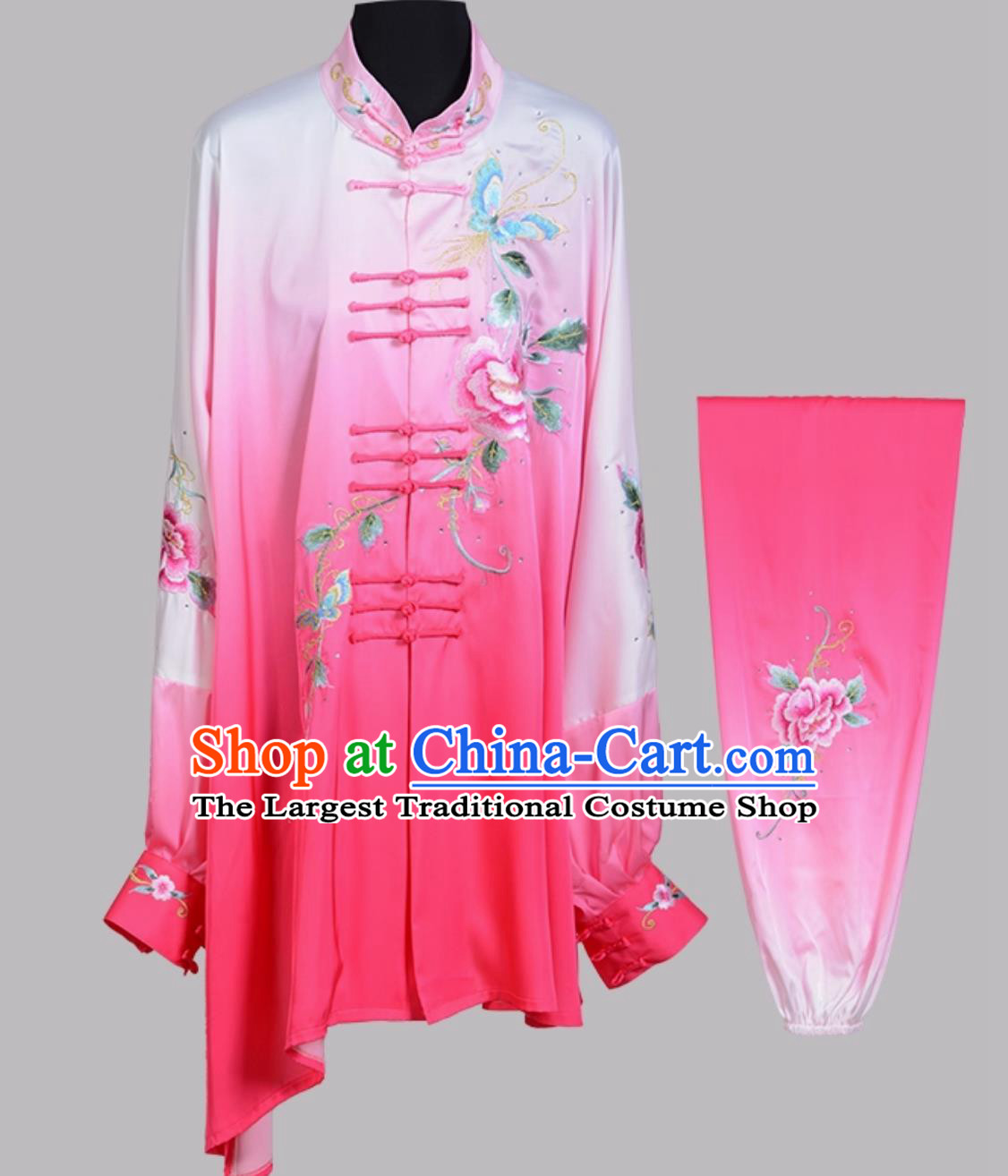 Embroidered Peony Tai Chi Suit Gradient Color Kung Fu Performance Outfit Martial Arts Competition Uniform Wushu Training Wear